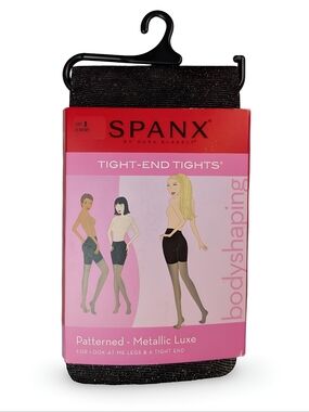 SPANX Tight-End Tights Metallic Luxe Black And Silver Size B Bodyshaping